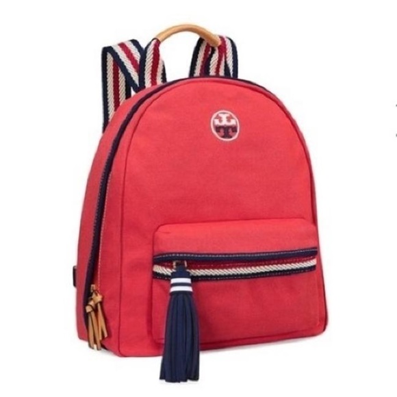 NEW Tory Burch Embroidered-T Red Canvas Tassel Zip Pocket Sporty Casual Backpack main image 5